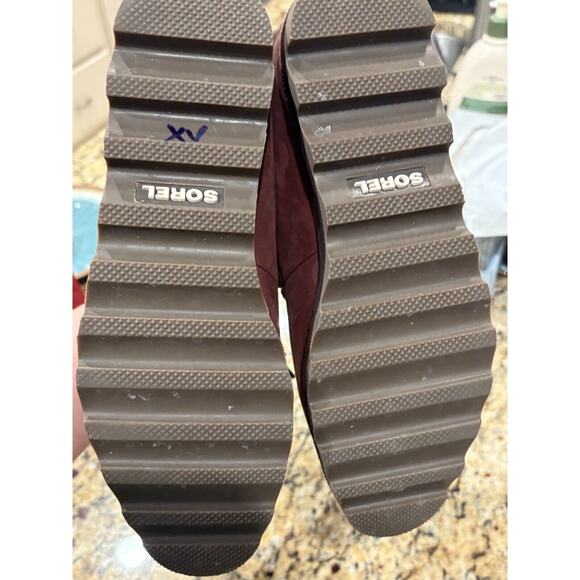 SOREL Sneakchic Alpine lace-up fur lined ankle chukka boots Maroon Size 7.5 - Picture 8 of 9